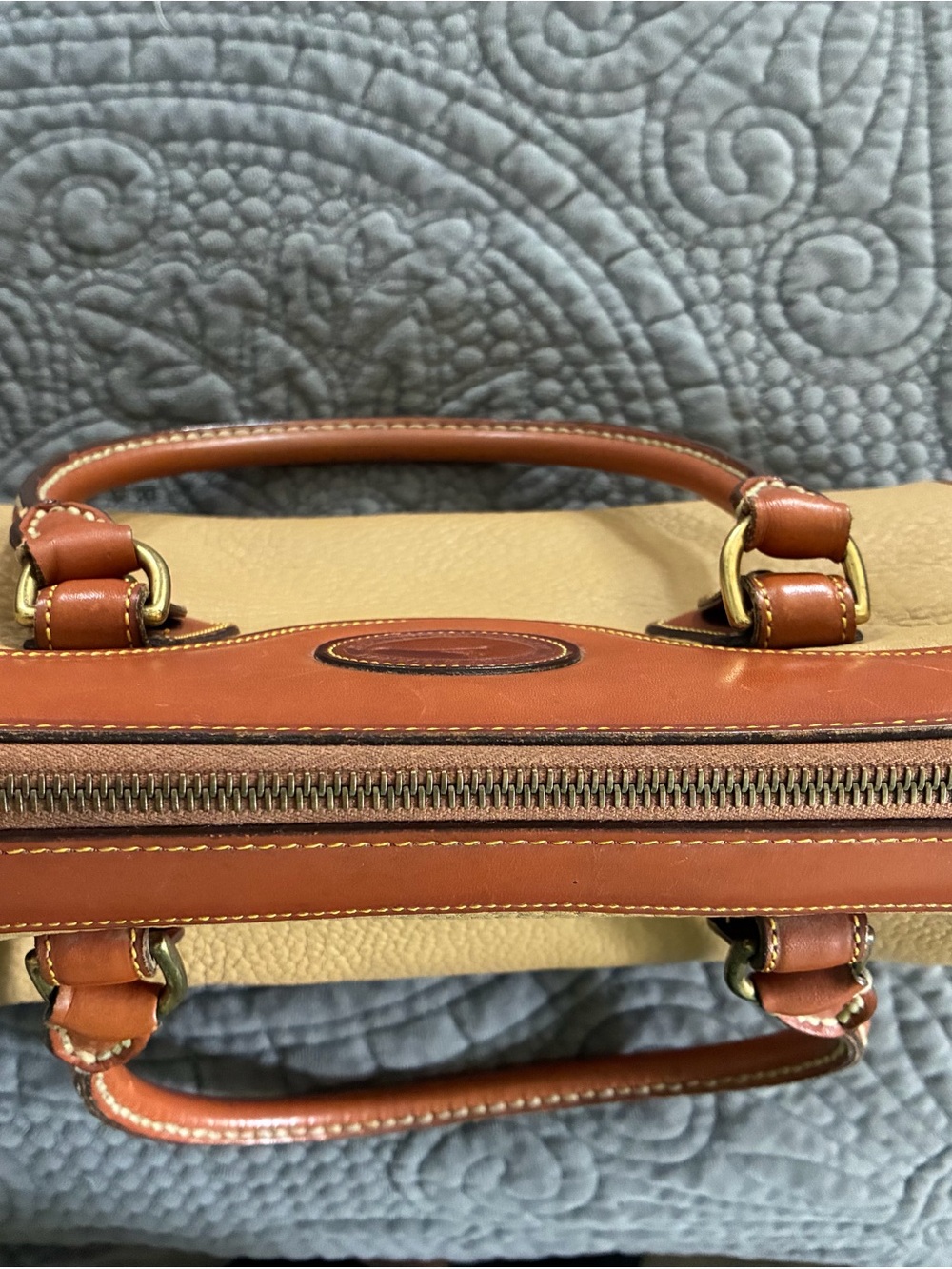 Dooney & Bourke Tan Pebble Leather Satchel with Brown Trim - Picture 4 of 16
